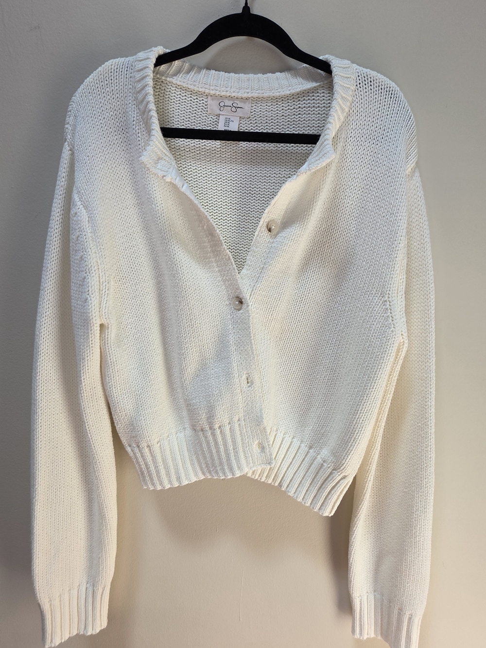 Jessica Simpson Cream Open-Knit Button Cardigan
